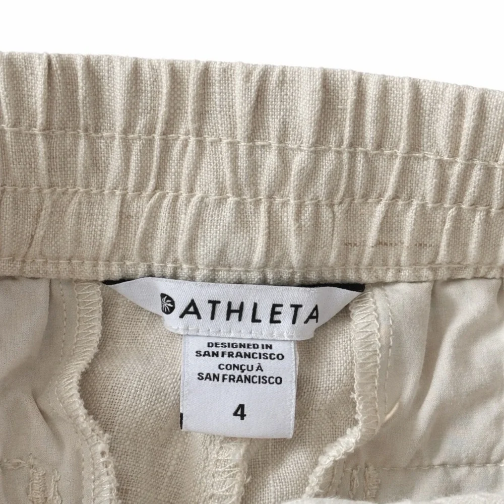 Athleta Women's Voyager 100% Linen High Rise Relaxed Ankle Pants Ivory Size 4 - Picture 5 of 7